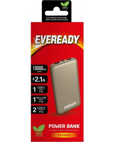 Портативна батерия EVEREADY - Slim, 10000 mAh, златиста - 2