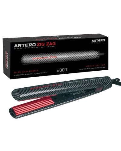 Професионална преса за коса Artero - Zenit Zigzag, 200°C, керамично покритие, черна/червена - 3
