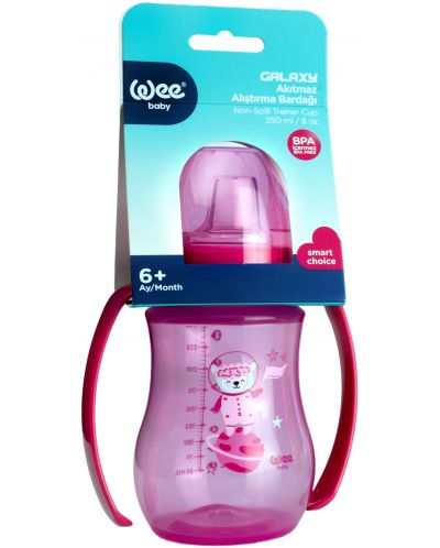 Преходна чаша с дръжки Wee Baby - Galaxy, PP, 250 ml, розова - 1