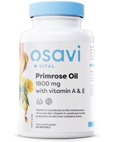 Primrose Oil with Vitamin A & E, 1800 mg, 120 гел капсули, Osavi - 1
