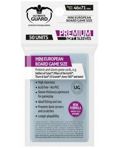 Протектори за карти Ultimate Guard Premium Soft Sleeves - Mini European (50 бр.) - 1