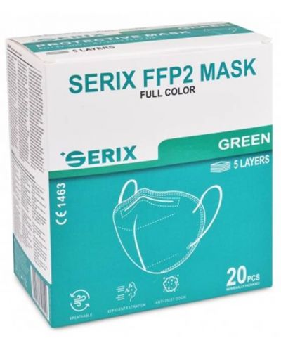 Предпазни маски, FFP2, зелени, 20 броя, Serix - 1