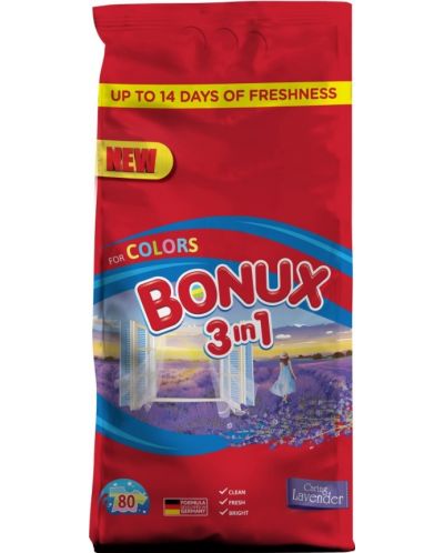 Прах за пране 3 in 1 Bonux - Color Caring Lavender, 80 пранета - 1