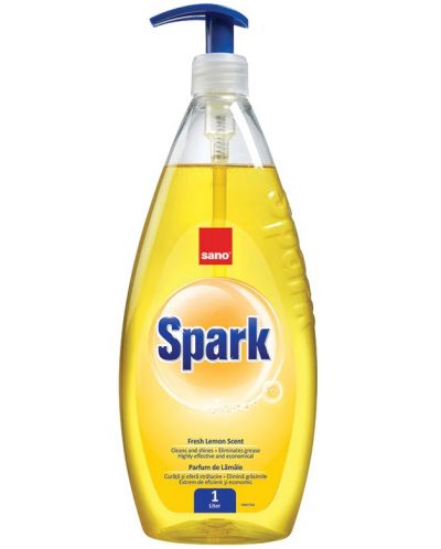 Препарат за съдове с помпа Sano - Spark Lemon, 1 L - 1