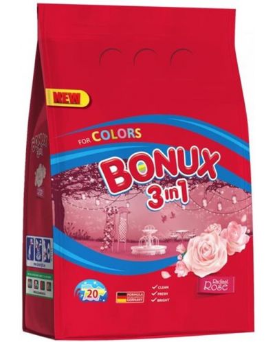 Прах за пране 3 in 1 Bonux - Color Radiant Rose, 20 пранета - 1
