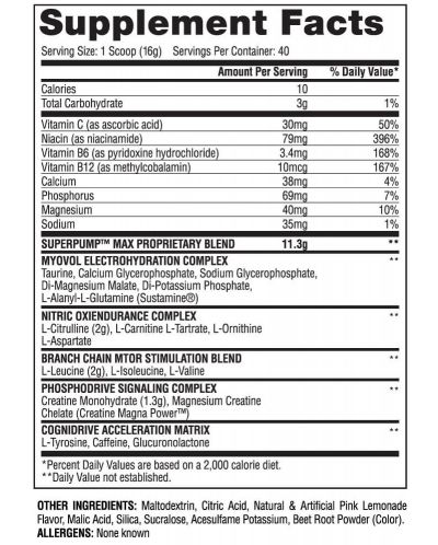 SuperPump Max, розова лимонада, 640 g, Gaspari Nutrition - 2