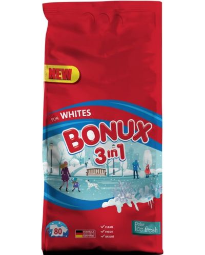 Прах за пране 3 in 1 Bonux - White Ice Fresh, 80 пранета - 1