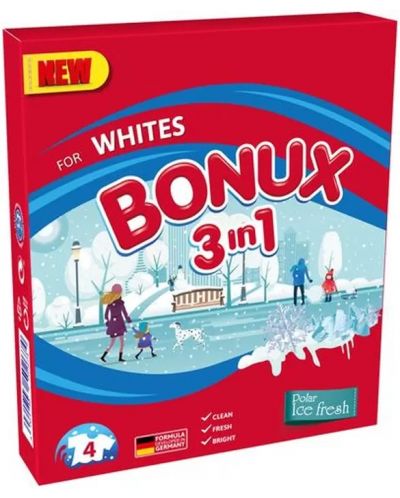 Прах за пране 3 in 1 Bonux - White Ice Fresh, 4 пранета - 1
