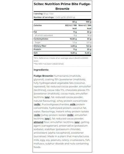 Prime Bite Протеинови барове, фъдж брауни, 20 броя, Scitec Nutrition - 2