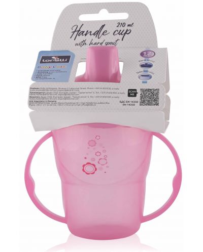Преходна чаша с дръжки и твърд накрайник Lorelli Baby Care - 210 ml, Розова - 2