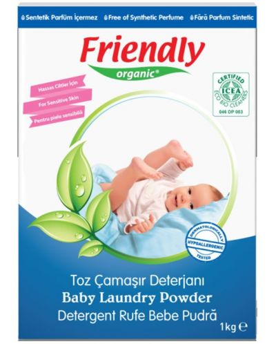 Прах за пране Friendly Organic - За бебешки дрехи, 1 kg - 1