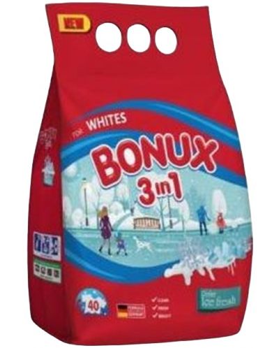 Прах за пране 3 in 1 Bonux - White Ice Fresh, 40 пранета - 1