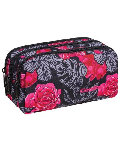 Елипсовиден ученически несесер Cool Pack Primus - Red &amp; Black Flowers, с 3 отделения