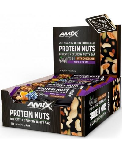 Protein Nuts Crunchy Nutty Bar Box, ядки и плодове, 25 броя, Amix - 1