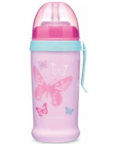 Преходна чаша със сламка Canpol - Butterfly, розова, 350 ml - 1