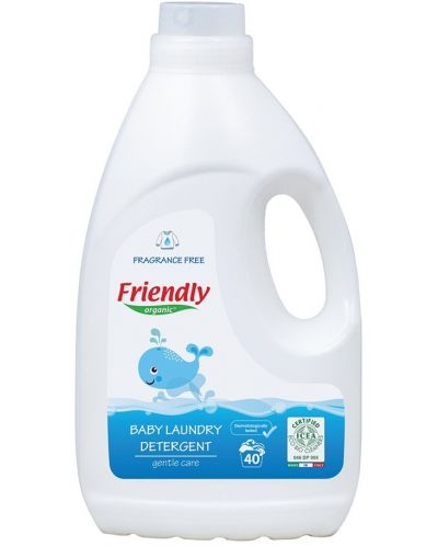 Препарат за пране Friendly Organic - За бебешки дрехи, без аромат, 2l - 1