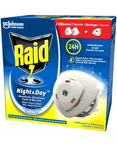 Raid Night & Day Комплект - Електрически изпарител с пълнител, 2 + 1 броя - 1