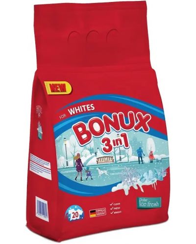 Прах за пране 3 in 1 Bonux - White Ice Fresh, 20 пранета - 1