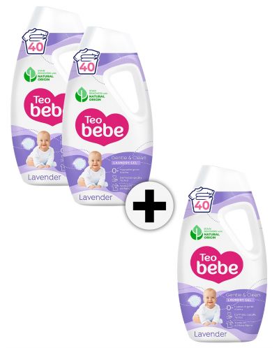 Промо пакет 2+1 Teo Bebe Gentle & Clean - Гел за пране с Лавандула, 1.8 l - 1