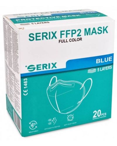 Предпазни маски, FFP2, сини, 20 броя, Serix - 1