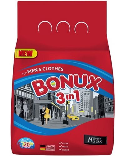 Прах за пране 3 in 1 Bonux - Color Мusk for Men, 20 пранета - 1