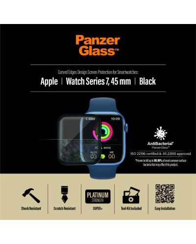 Стъклен протектор PanzerGlass - AntiBact, Apple Watch 7, 45 mm - 2