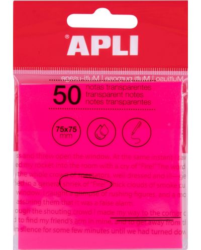 Прозрачни самозалепващи листчета Apli - Розови, 75 x 75 mm, 50 броя - 1
