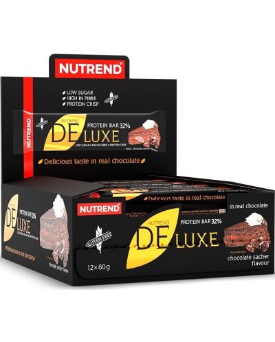 Deluxe Протеинови барoве, шоколадов сахер, 12 броя, Nutrend - 1