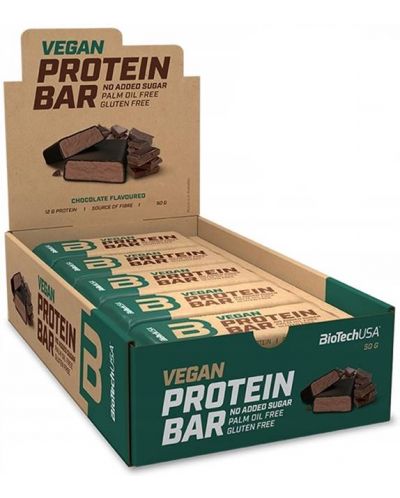 Vegan Protein Bar, шоколад, 20 броя, BioTech USA - 1