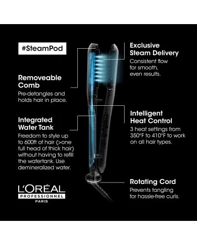 Преса за коса L’Oréal Professionnel - Steampod 4.0, 180-210ºC, бяла - 5