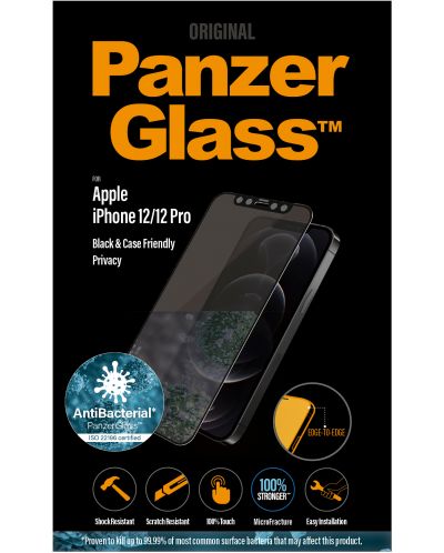 Стъклен протектор PanzerGlass - Privacy AntiBact, iPhone 12/12 Pro - 2