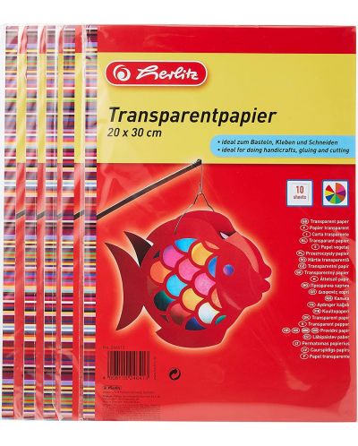 Прозрачна цветна хартия Herlitz - 10 листа, 20 х 30 cm  - 1