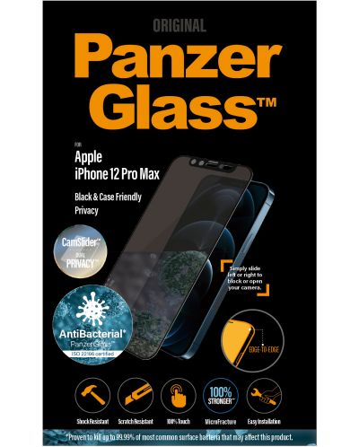Стъклен протектор PanzerGlass - Privacy AntiBact CamSlide, iPhone 12 Pro Max - 2