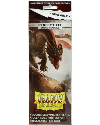 Протектори за карти Dragon Shield - Sealable Perfect Fit Sleeves Standard Size, Smoke (100 бр.) - 1