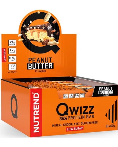 Qwizz Протеинови барoве, фъстъчено масло, 12 броя, Nutrend - 1