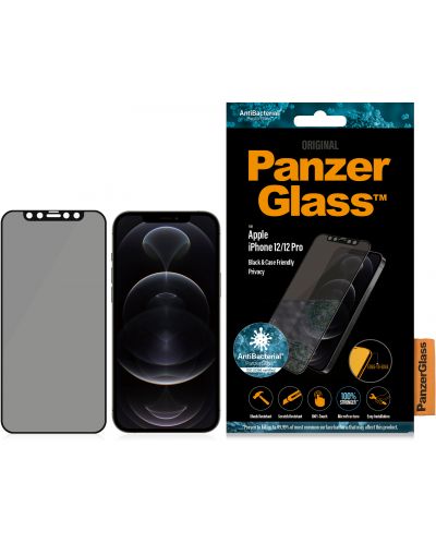 Стъклен протектор PanzerGlass - Privacy AntiBact, iPhone 12/12 Pro - 3