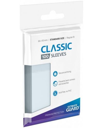Протектори за карти Ultimate Guard Classic Soft Sleeves - Standard Size, Прозрачни (100 бр.) - 1