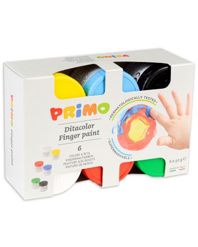 Бои за рисуване с пръсти Primo - 6 цвята, 50 ml - 1