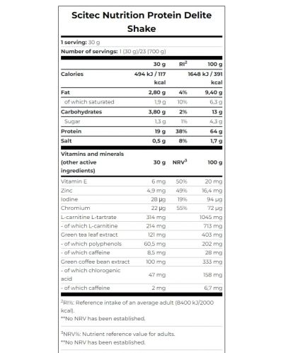 Protein Delite Shake, ананас и ванилия, 700 g, Scitec Nutrition - 2