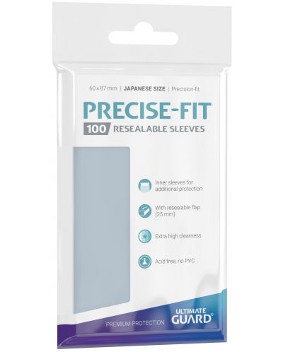 Протектори за карти Ultimate Guard Precise-Fit Sleeves Resealable - Japanese Size, Transparent (100 бр.) - 1