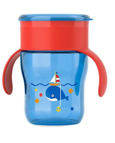 Детска преходна чаша Philips Avent - 360°, 260 ml, за момченце