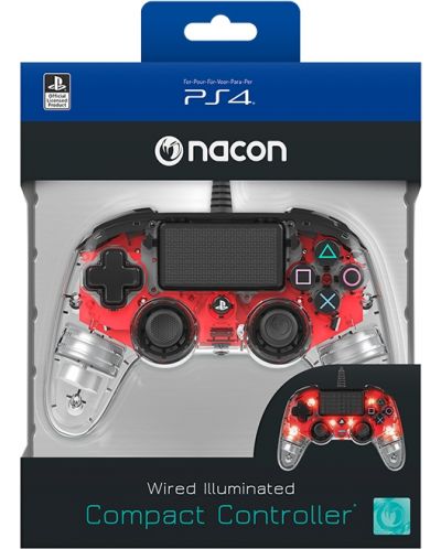 Контролер Nacon - Wired Illuminated Compact Controller, червен (PS4) - 7