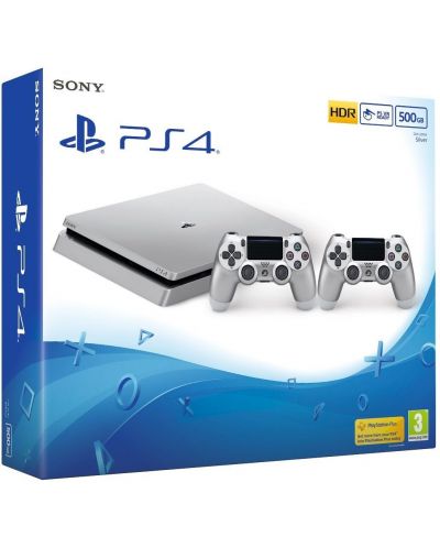 Sony PlayStation 4 Slim 500GB Silver + допълнителен Dualshock 4 Silver контролер - 1