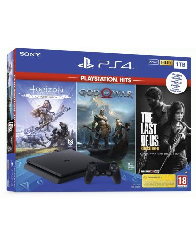 PlayStation 4 Slim 1TB Hits Bundle - God of War + Horizon Zero Dawn + The Last Of Us - 1