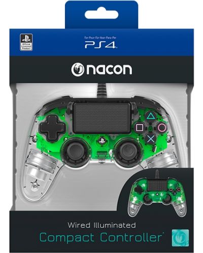 Контролер Nacon - Wired Illuminated Compact Controller, зелен (PS4) - 7