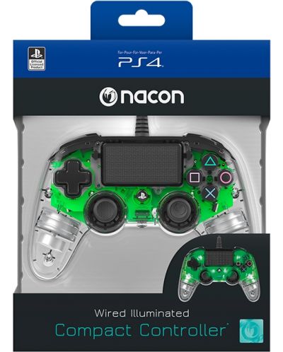 Контролер Nacon за PS4 - Wired Illuminated Compact Controller, crystal green - 7