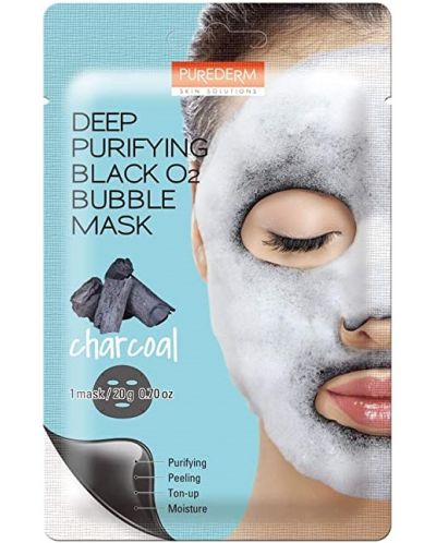 Purederm Лист маска за лице Deep Purifying Black O2 Bubble, 20 ml - 1