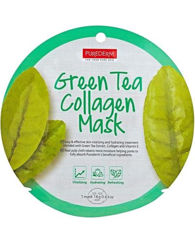 Purederm Маска за лице Green Tea Collagen, 18 ml - 1