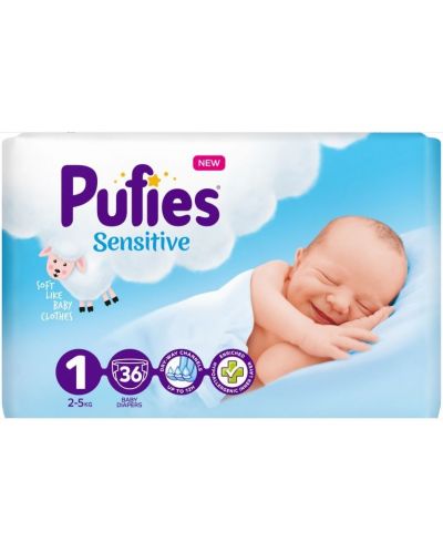 Детски пелени Pufies - Sensitive, Newborn 1, 36 броя - 1