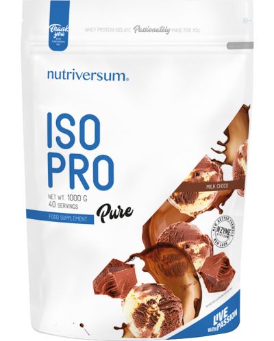 Pure Iso Pro, млечен шоколад, 1000 g, Nutriversum - 1